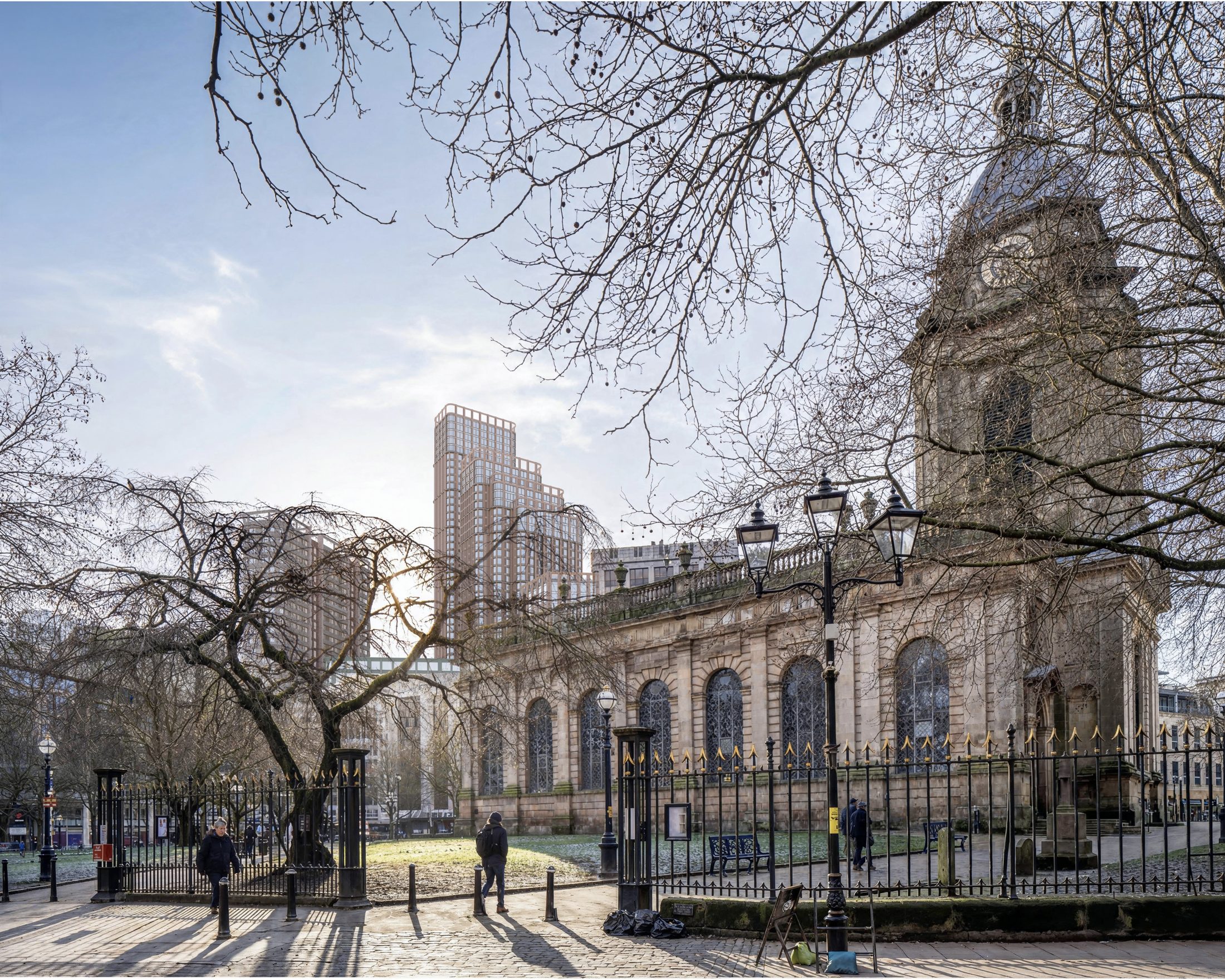 Martineau Place from St Philip's churchyard, winter