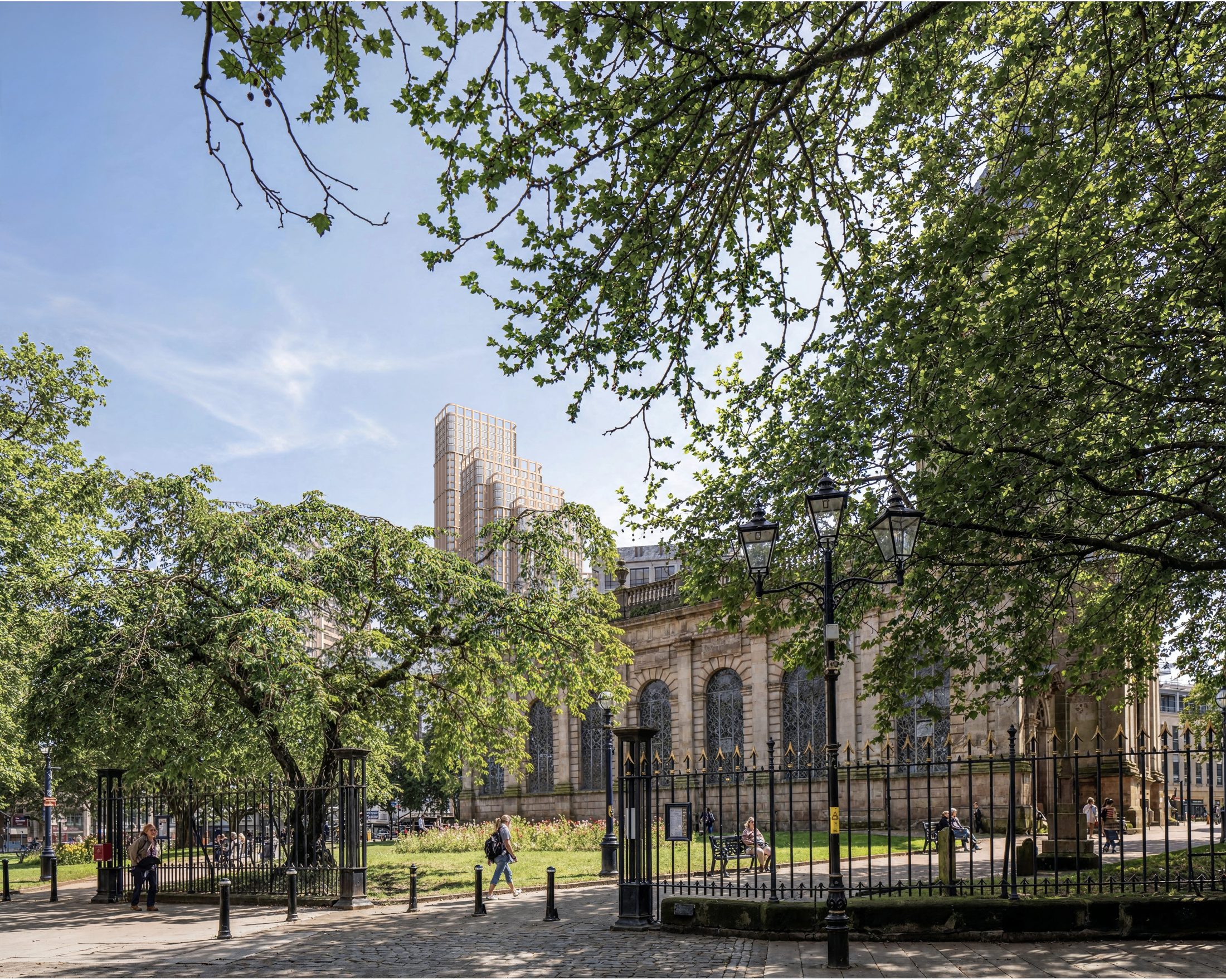 Martineau Place from St Philip's churchyard, summer